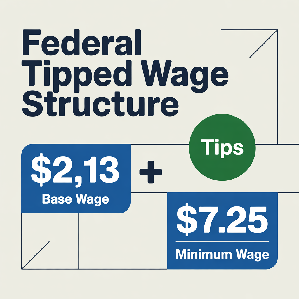 Federal tipped minimum wage breakdown showing tip credit structure under FLSA