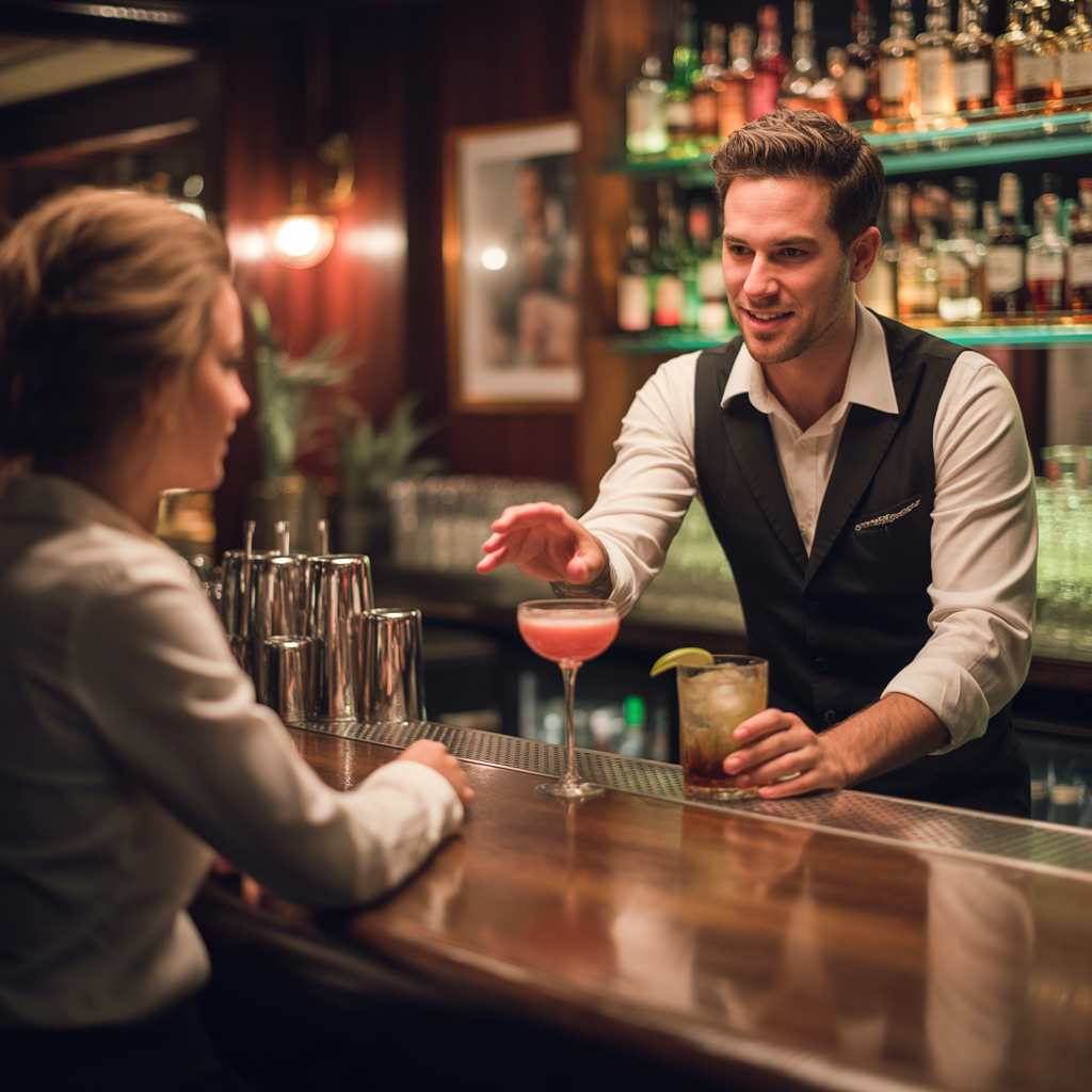 Bartender recommending an alternative drink to a customer at the bar