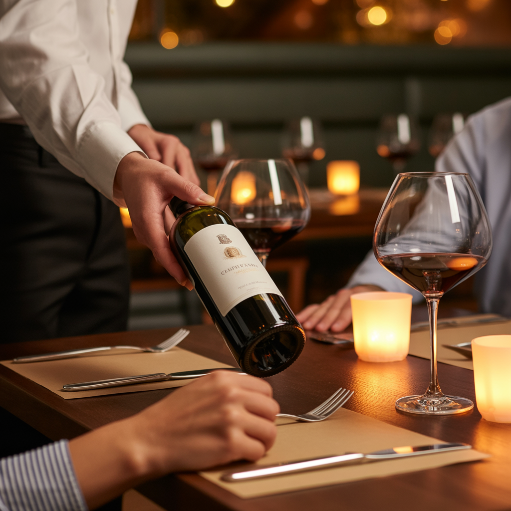 How to Be a Good Server (and Earn More Tips) Server upselling wine to guests — smart upselling increases tips for servers
