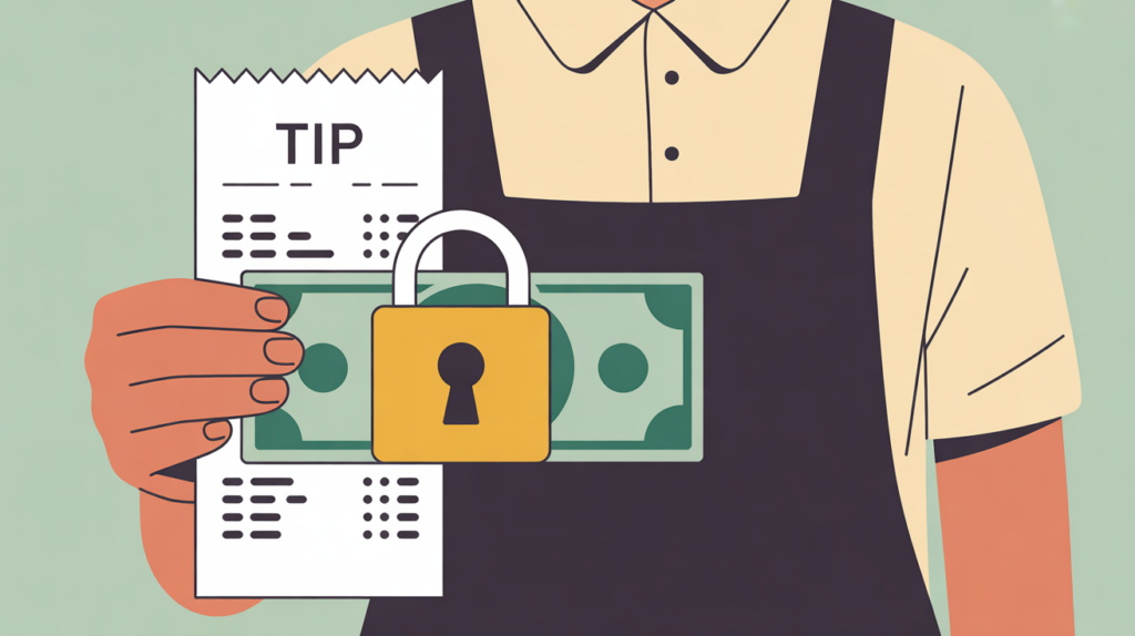Can employers take your tips — illustration of a server protecting their earnings