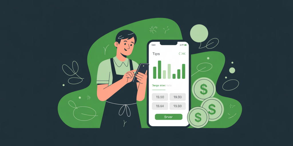 Server tracking tips on a phone app to protect against tip theft