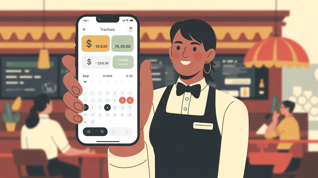 Server using a tip tracking app to log daily tip income for taxes
