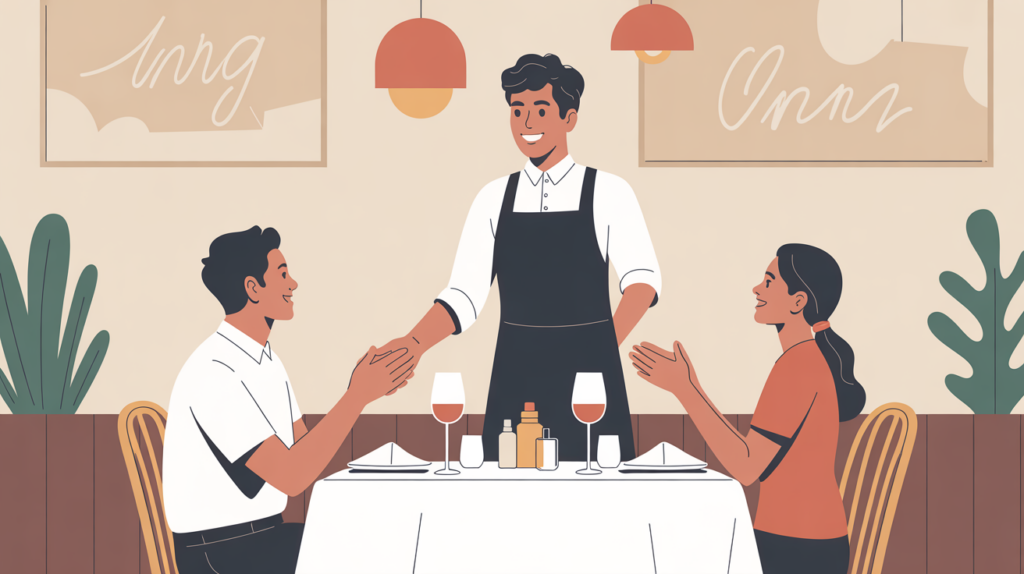 How to Be a Good Server (and Earn More Tips) Server greeting guests at a restaurant table — first impressions matter for tips